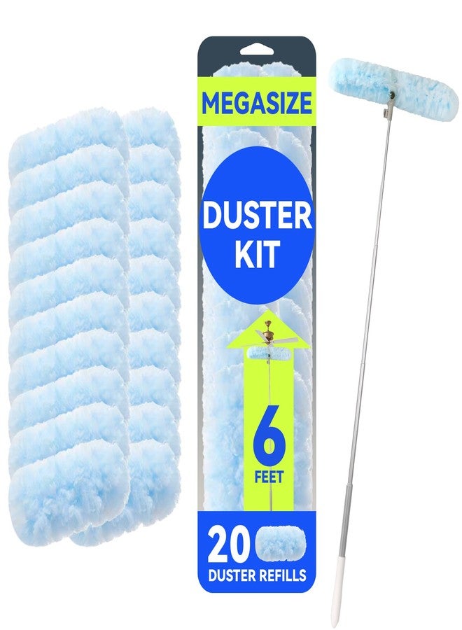 BEVAUEG 6 ft Duster Extended Handle with 20 Pcs Duster Refill, Duster with Extension Pole, Heavy Duty Duster Refills Kit for Ceiling Fan Blades, Cleaning, Dusting, Furniture, Blind, Hard-to-Reach Areas - Image 1